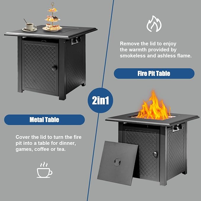 28 Inch Propane Fire Pit Table 50000 BTU Steel Gas Fire Pits for OutsideOutdoor Gas Firepit with Lid and Lava Rocks Propane Firepit for Paito Garden BackyardAdd Warmth to Gatherings