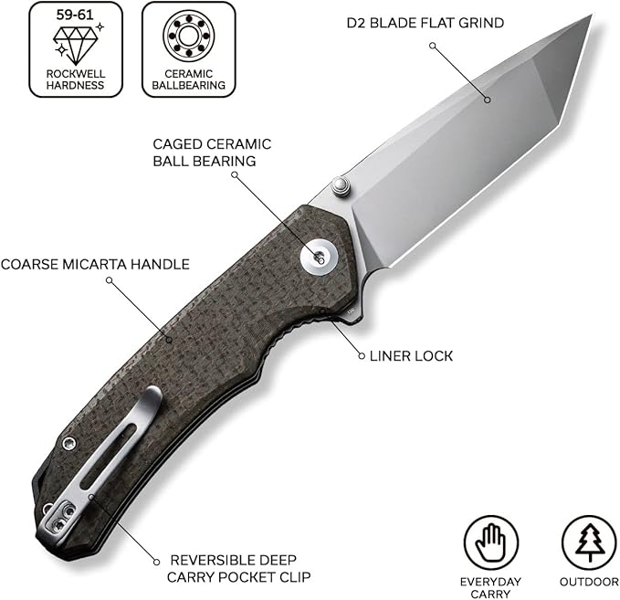 CIVIVI Brazen Pocket Knife3.5-Inch Folding Knife Tanto D2 BladeMicarta Outdoor Camping Hiking Knife with Thumb Studs and Flipper OpenerUnique Tool Gift for EDC Men Women C2023F