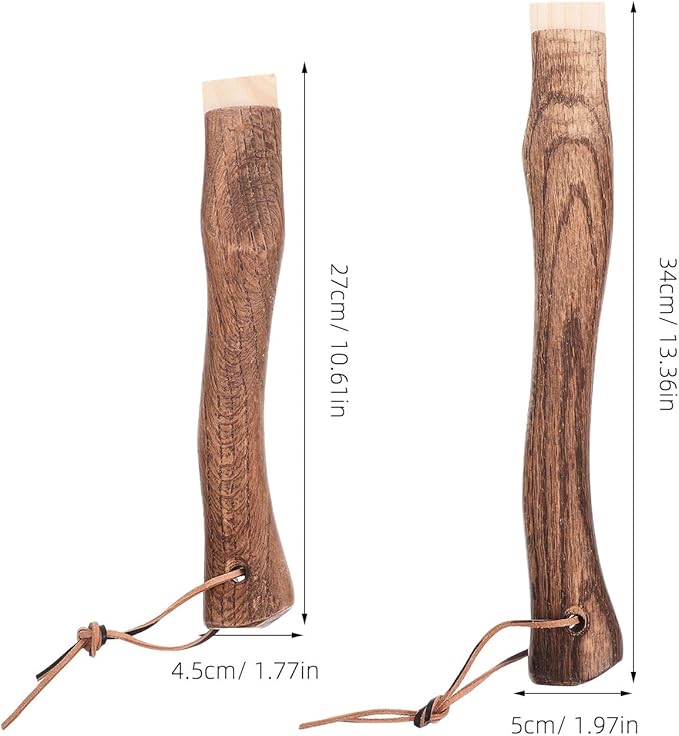 2Pcs Curved Solid Wood Axe Handles with Hanging Hole Short Wooden Tool Handles for Hatchet Replacement Sturdy Suitable for Camping and Outdoor Use