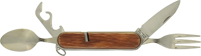Northman Cutlery Outdoor Use Multi-functional Knife Foldable Includes Spoon and Fork Drawing Tea Plywood Made in Japan