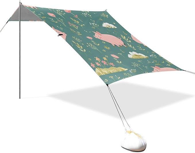 ALAZA Cute Funny Pigs Standing on A Meadow Beach Tent Sun Shelter Portable Canopy Sunshade for Outdoor Camping Picnics Backyard Fun 10x9 ft