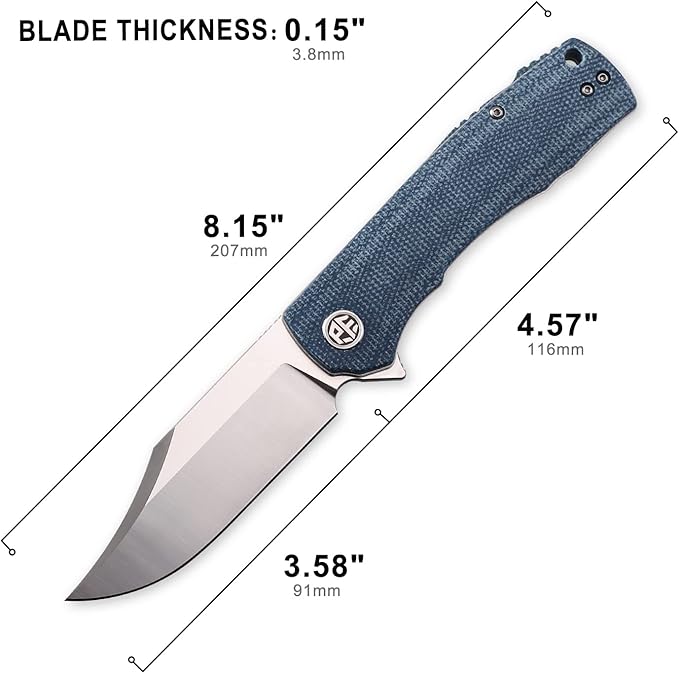 Petrified fish PFP03 Victor3.58 K110 Satin Blade140g Micarta Handel Flipper Liner lock Folding knife (Blue Satin)