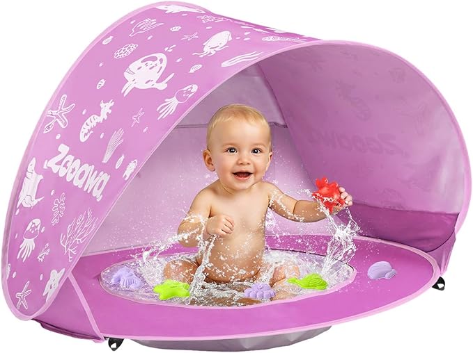 Zooawa Baby Beach Tent Pop Up Beach Tent Sun Shade for Beach Portable Shade Pool UV Protection Sun Shelter for Infant with Beach Sand Toys Set