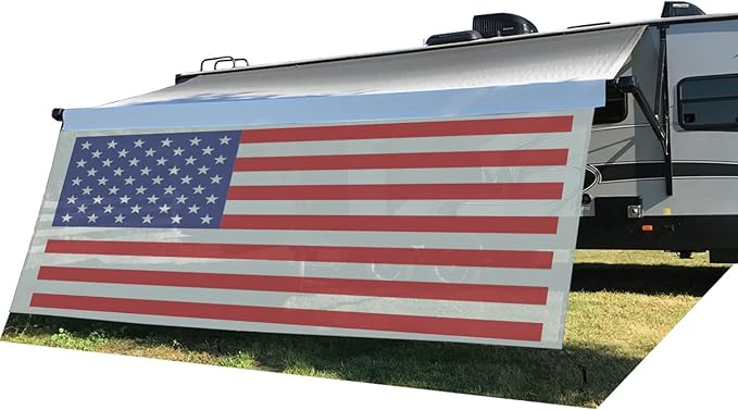Tentproinc RV Awning Sun Shade Screen 8' X 19' 3'' (American Flag) Gray Mesh Sunshade Camper Trailer Awning Shade Screen UV Blocker Completed Kits