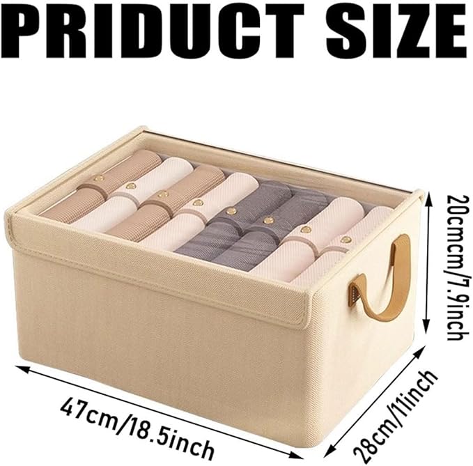 4PCS Foldable Storage Box with Lid - Extra Large Fabric Closet Organizer for Clothes 18.5x11x7.9 Inch Canvas Bin Collapsible Design for Bedroom Shelf Closet Underbed (Beige)