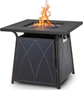 Sophia &amp William Gas Fire Pit Table 28 Inch 50000BTU Square Outdoor Propane FirePits 2 in 1 Auto-Ignition Patio Fireplace for Outside with Lid and Blue Fire Glass Black