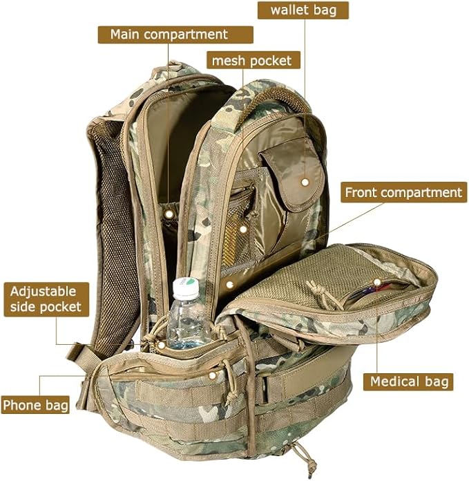 Tactical Pro Supply - Attack 900D Oxford Backpack for Hiking Camping Running Cycling and Biking Made from Premium Quality and Water-resistant backpack - Camo