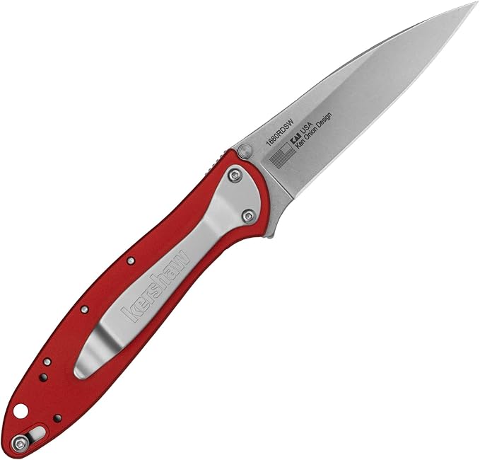 Kershaw Leek BlackWash Pocket Knife (1660BLKW) 3 Sandvik 14C28N Steel Blade 410 Stainless Steel Handle BlackWash Finish SpeedSafe Assisted Open Frame and Tip Locks Reversible Pocketclip 3 OZ