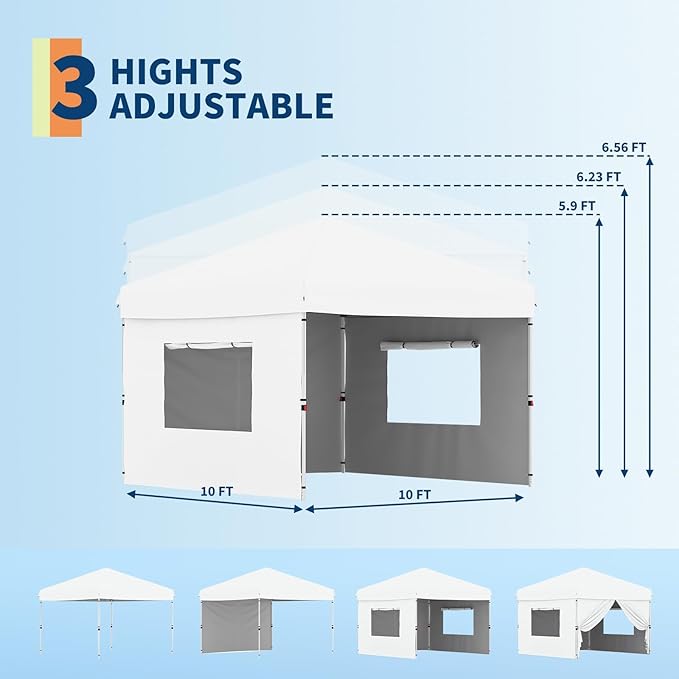 CABIHOME 10x10 Pop Up Canopy Tent Outdoor Instant Canopy with 3 Removable Sidewalls Heavy Duty Commercial Instant Shelter Waterproof &amp UV Resistant for Outdoor Events Camping Backyard (White