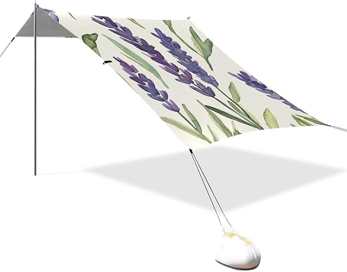 ALAZA Watercolor Lavender and Green Leave Beach Tent Sun Shelter Portable Canopy Sunshade for Outdoor Camping Picnics Backyard Fun 10x9 ft