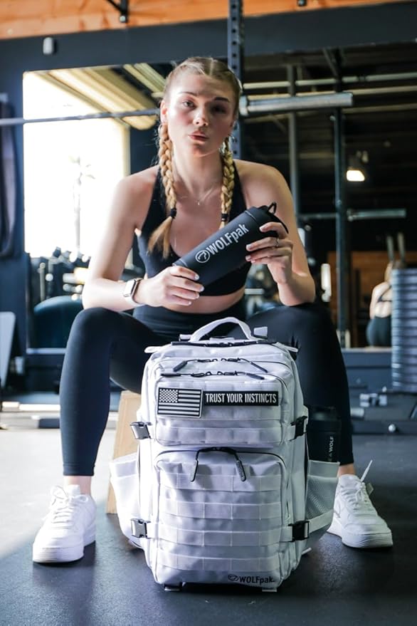WOLFpak 35L Tactical Gym Backpack (Polar White) Durable 1000D Waterproof Oxford Material with MOLLE Webbing Laptop Pocket &amp Dual Cup Holders Durable Fitness/Travel/Military Daypack
