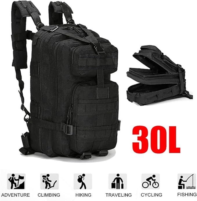 30L Tactical Backpack Waterproof Outdoor Molle Rucksack Camping Bag Large Capacity Thickness Strap Hook-n-Loop(Red)