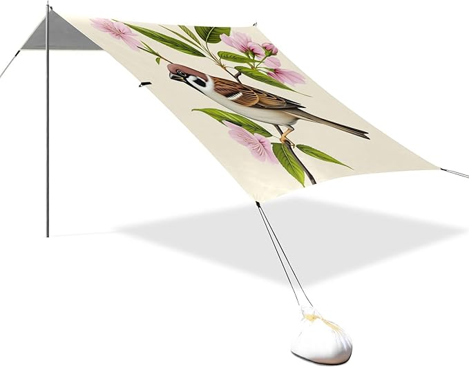 xigua Bird Beach Tent Sun Shelter with Carrying Bag - Silver Coated Oxford Fabric Beach Canopy for Beach Camping Fishing - Includes Windproof Ropes Sandbags &amp Stakes