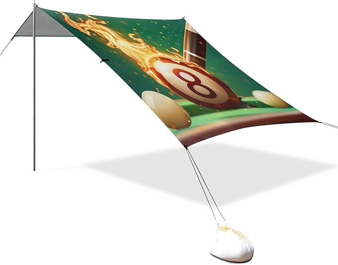 ALAZA Pool Cue Hitting A Billiard Ball on Fire Beach Tent Sun Shelter Portable Canopy Sunshade for Outdoor Camping Picnics Backyard Fun 10x9 ft