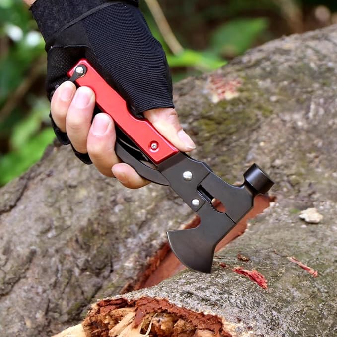 Multifunctional Axe Life Hammer Broken Window Hammer Outdoor Camping Ground Hammer Suitable for Camping Survival Hiking Fishing (Red Black)