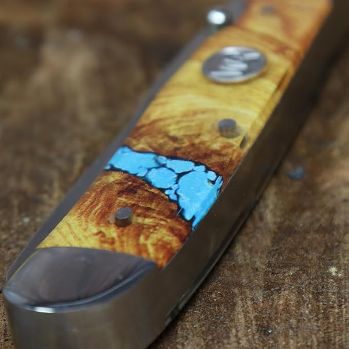 WHISKEY BENT HAT CO. Trapper Folding Pocket Knife with Hoofpick 4.125 Closed Length 440C Stainless Steel Blades (Turquoise River)