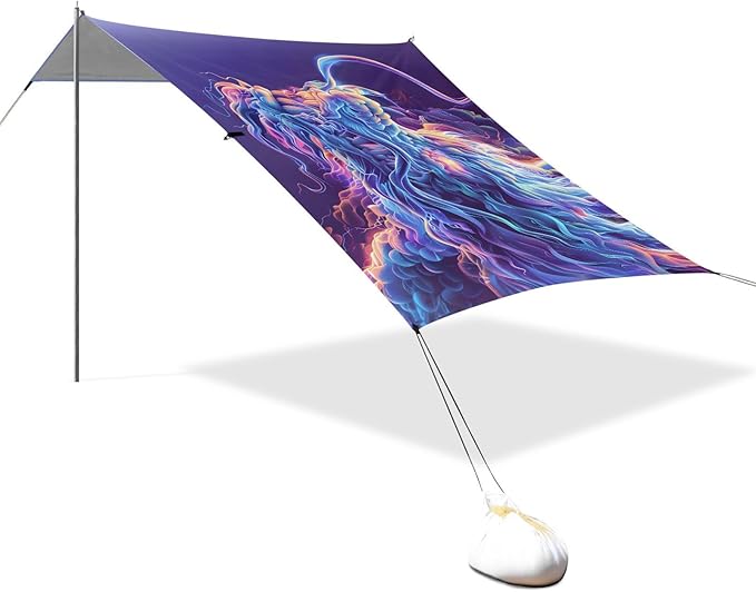 ALAZA Art Dragon Beach Tent Sun Shelter UPF50+ Protection Beach Shade Canopy w/ 4 Sandbags for Outdoor Camping Fishing Backyard Fun Picnic 10x9 ft