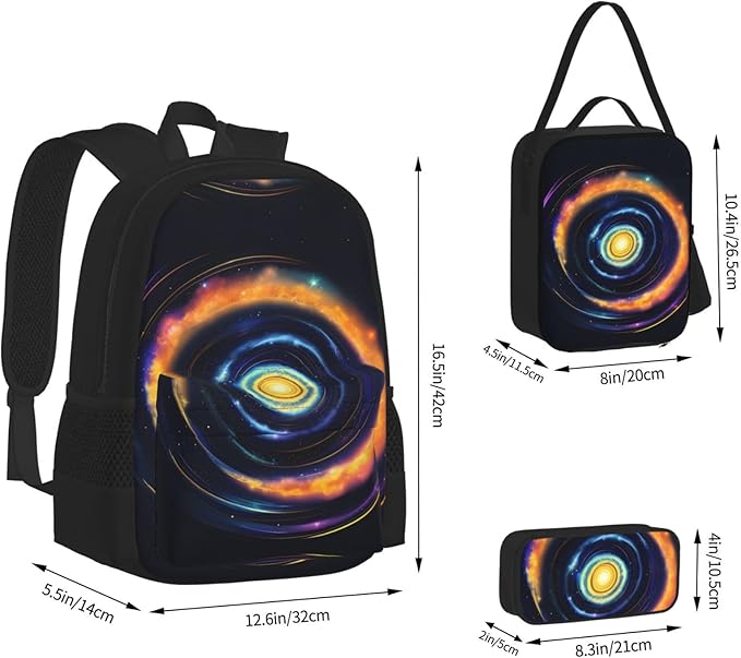 3pcs Backpack Sets Space Spiral Cosmic Energy Printed Backpacks Set With Lunch Bag Pencil Pouch