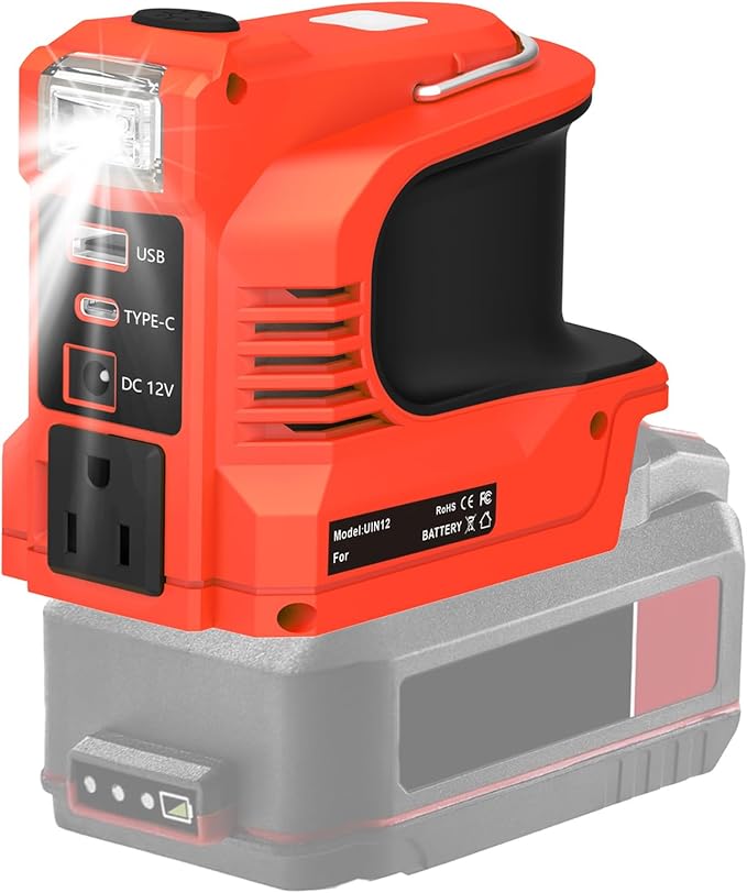 220W Power Inverter for Bauer 20V DC 24V to AC 110-120V Inverter 20V Battery Powered Portable Power Source Supply Charger Adapter with USB&ampType-C&ampAC Outlet&ampLED Light(No Battery)