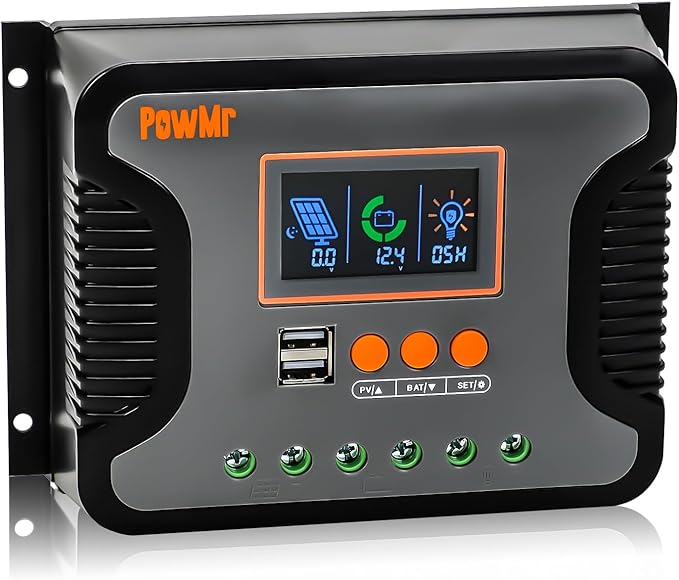 PowMr 60A PWM Solar Charge Controller 12V 24V 36V 48V Auto LCD Display and Dual USB Output Fit for AGM Gel FLD Lead-Acid and Lithium Battery【Update Version】