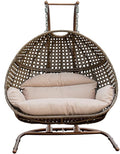 Hanging Egg Chair with Stand 2 Person Heavy Duty Hanging Wicker Rattan Swing Chair Basket Hammock Nest Chair Seat for Indoor Outdoor Patio Lounger Swinging Loveseat (Beige)