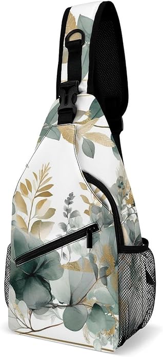 Chest Bag Chest Bag for Men Tactical Running Chests Pack Outdoor Sports Chests Bag Gold And Green Leaves Sling Backpack Women Suitable for Hiking Running Cycling And Shopping