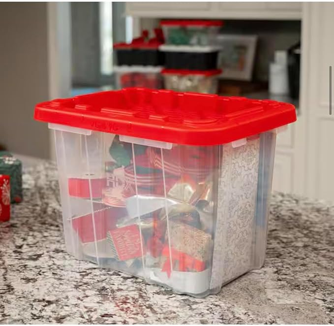 9 gallon tough storage Clear with yellow lid (Red Lid)