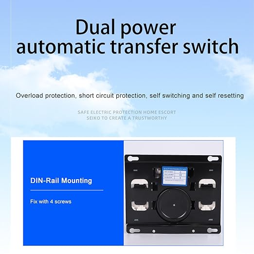 63A 110V Dual Power Automatic Transfer Switch Manual Transfer Switch 50/60Hz Din Rail Mounted Mini ATS 2/3/4P 63/32A for Hone Generator and Backup Power RV (4P 63A)