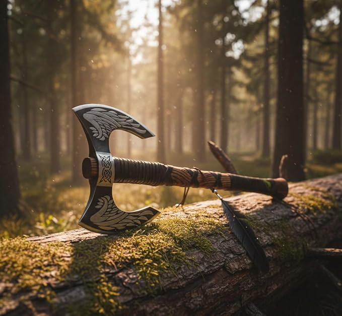 Custom Hand Forged Viking Axe – 5160 High Carbon Steel Bearded Hatchet Blade- Real Tomahawk Viking Style Personalized Gift for Him Camping &amp Display Ready