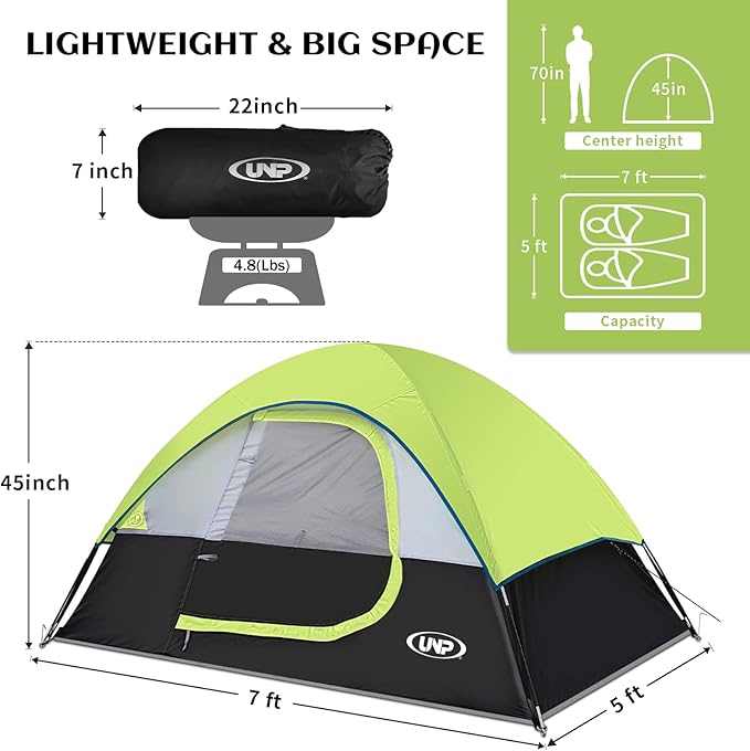 Camping Tent 2-4 Person Waterproof Windproof Tent with Rainfly Easy Set up-Portable Dome Tents for Camping…