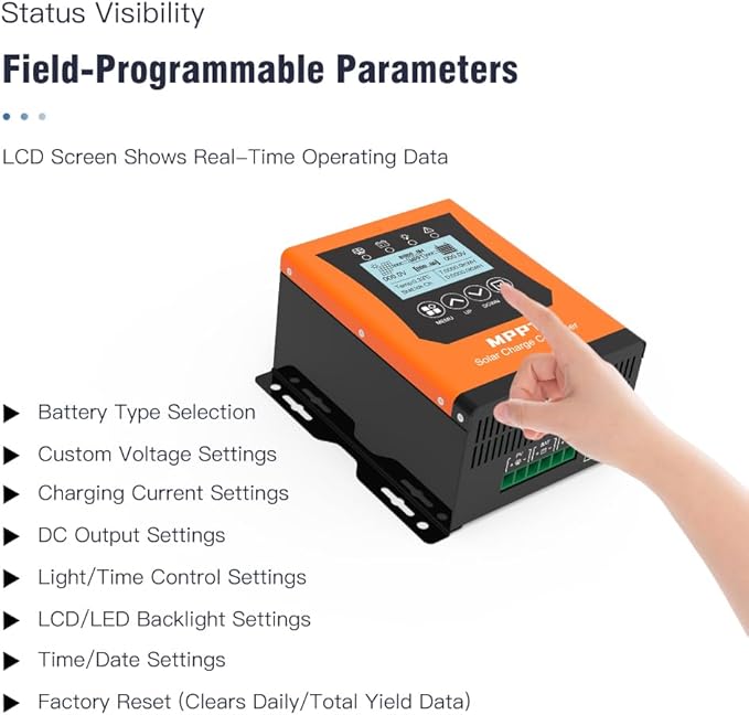 50 amp 48v Mppt Solar Charge Controller 12V/24V/60V/96V/120VSolar Panel Controller for Lifepo4/Lithium /Gel/ Rv Battery (Max Input 240V50A)