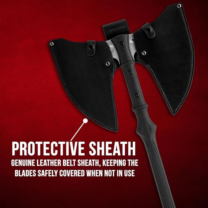 Honshu Double Headed Axe | Injection Molded Nylon Handle | Lightweight and Balanced | Leather Belt Sheath Included | 27 1/5 Over All