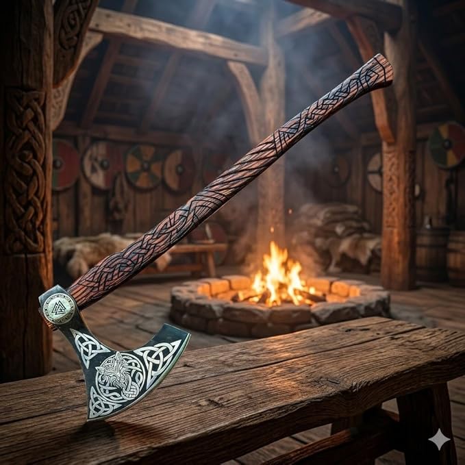 Virk Crafts 012 - Custom Hand Forged Viking Axe Real Tomahawk Viking Hatchet Beared Camping Axe 5160 HIGH Carbon Steel Blade Throwing Set Vintage Ax Viking Gift for Him - Viking Gifts
