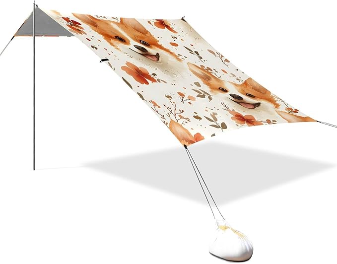 ALAZA Corgi Flower Dog Pattern Beach Tent Sun Shelter Portable Canopy Sunshade for Outdoor Camping Picnics Backyard Fun 10x9 ft