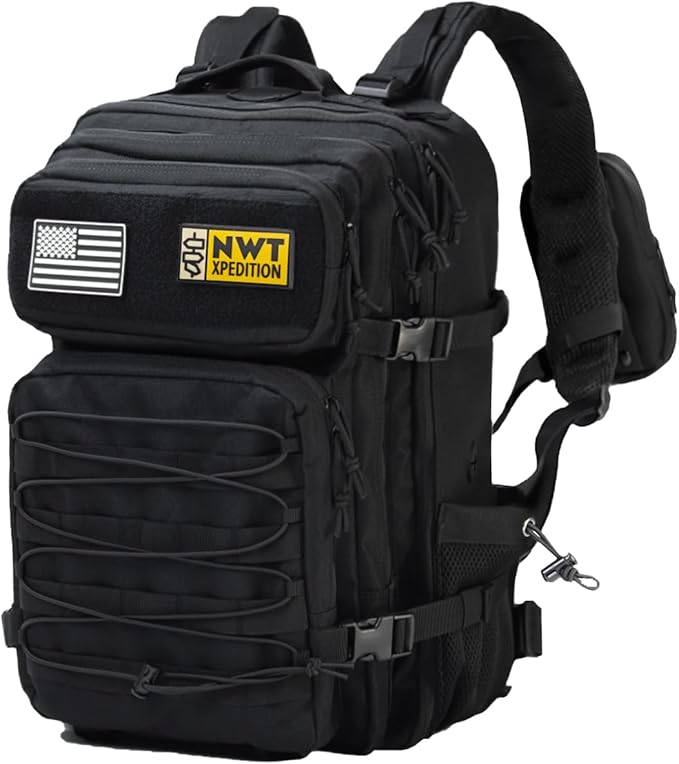 Military Tactical BackpackSturdy Work &amp Molle Laptops Rucksack Heavy Duty Pack for Hiking Camping Travel Fishing GymBlack