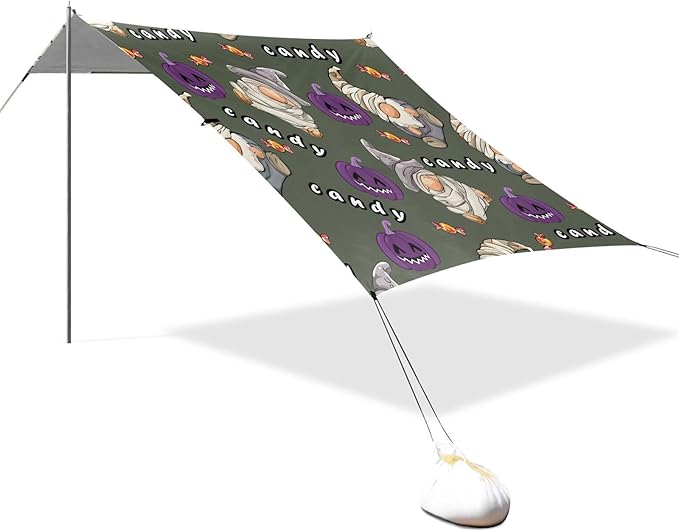 ALAZA Gnome Pumpkin Halloween Beach Tent Sun Shelter UPF50+ Protection Beach Shade Canopy w/ 4 Sandbags for Outdoor Camping Fishing Backyard Fun Picnic 10x9 ft