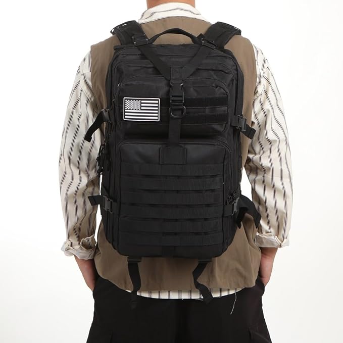 50L Sturdy Nylon Waterproof Fishing Hunting Backpack Outdoor Military Rucksacks Tactical Sports Camping Hiking (Black)