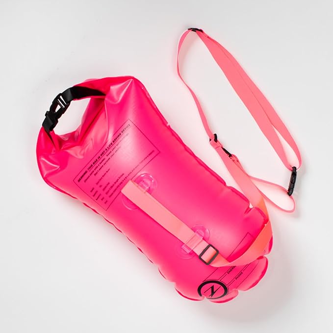 Zoot Ultra Swim Safety Buoy &amp Dry Bag High-Visibility Open-Water Safety Floatation Device with Storage for Long-Distance Swimming Training Sessions (15L) - Neon Pink - 15L