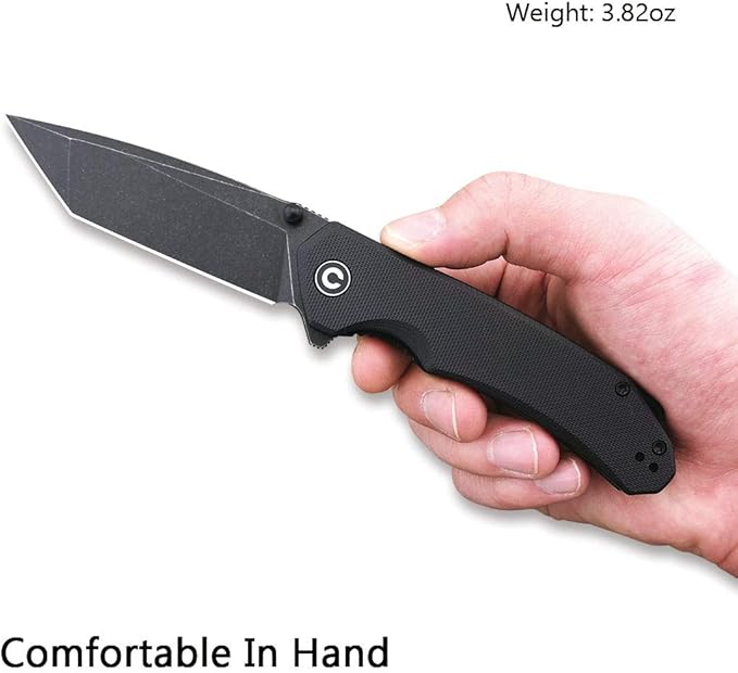 CIVIVI Brazen Folding Pocket Knife3.5-Inch Tanto D2 Plain BladeG-10 Outdoor Camping Hiking Knife with Thumb Studs and Flipper openerUnique Tool Gift for EDC Men Women C2023C (Black)
