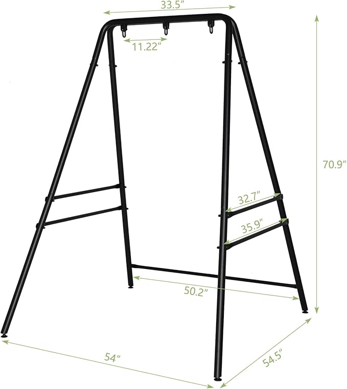 Outdoor Hammock Chair StandA-Shaped Metal Swing Stand FrameWeather Resistant Hammock Swing StandHeavy Duty Hanging Chair Stand Onlywith Three Hooksfor Bedroom Garden Patio Porch (Black)