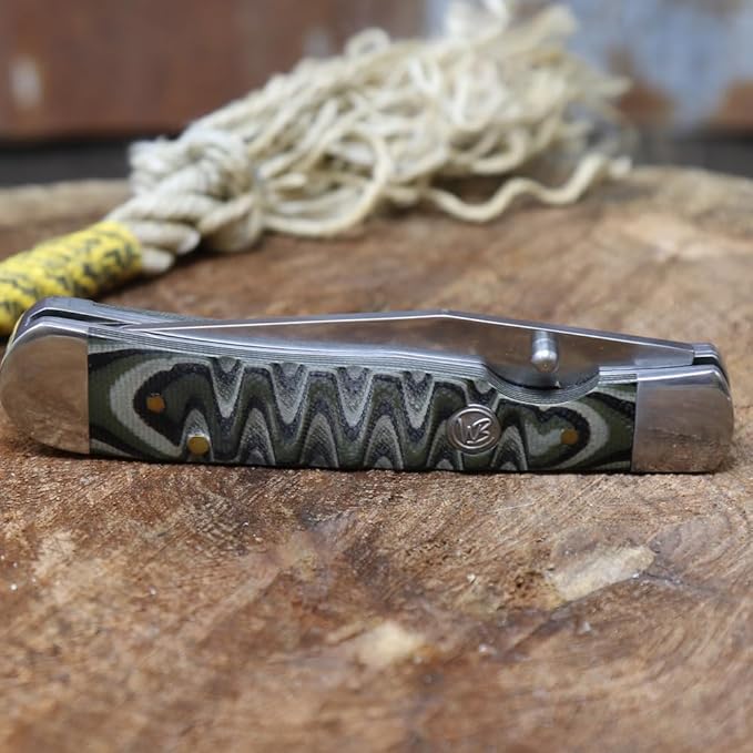 WHISKEY BENT HAT CO. Locking Trapper Folding Pocket Knife 4.125 Closed Length 440C Stainless Steel Blades (Brown Fang - Serrated)