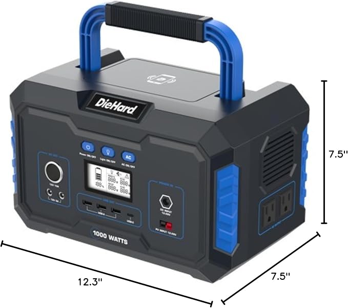 DieHard Portable Power Station 1000-Watt (2000-Watt Peak) - Quiet Lightweight Solution for Home Backup Weather Emergencies Outdoor Recreation Jobsite
