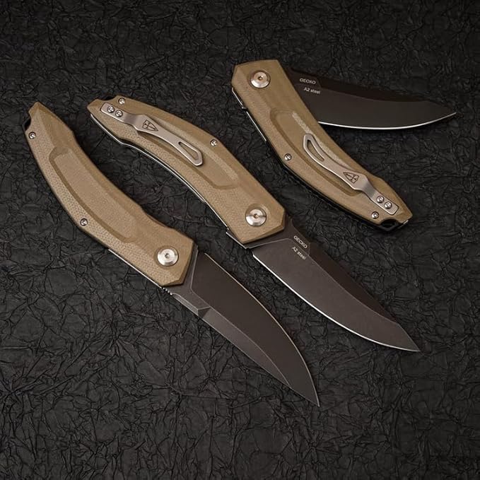 A2 Steel EDC Tactical Knife Titanium Coated Blade Hardness 60-61HRC Vacuum Deep Cryogenic Oil Quenching Heat Treatment - Survival Camping Jungle Daily Carrying Pocket Folding Knife
