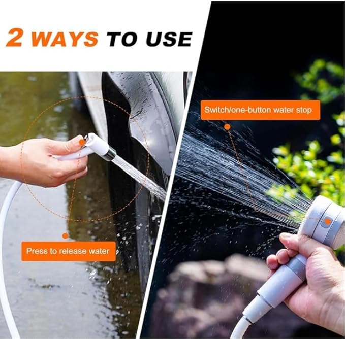 Longguo Portable Camping Shower Pump Smart Digital Display Multiple Spray Modes USB Charging Light and Compact Perfect for Camping Hiking Traveling car wash and pet Cleaning