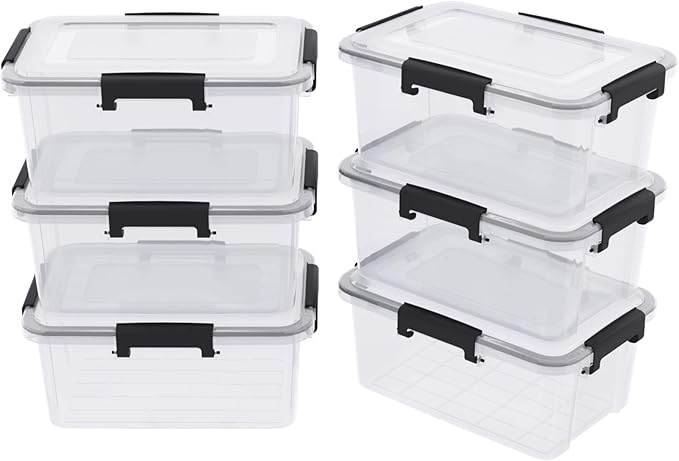 10 Liter Plastic Airtight torage Conatiner 6 Pack Clear Boxes with Seal Circle/Latch Lids