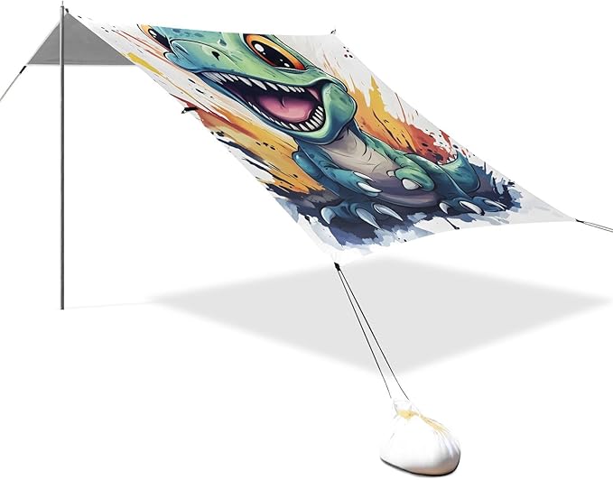 ALAZA Cute Baby Dinosaur Splash Beach Tent Sun Shelter Portable Canopy Sunshade for Outdoor Camping Picnics Backyard Fun 10x9 ft