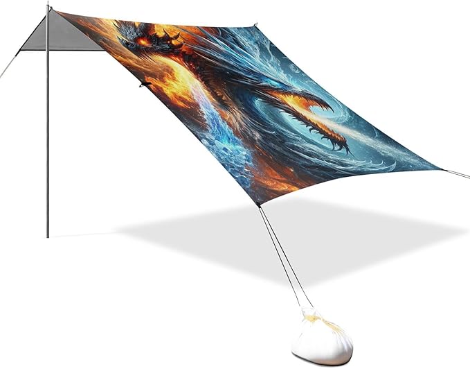 ALAZA Ice &amp Fire Dragons Beach Tent Sun Shelter UPF50+ Protection Beach Shade Canopy w/ 4 Sandbags for Outdoor Camping Fishing Backyard Fun Picnic 10x9 ft