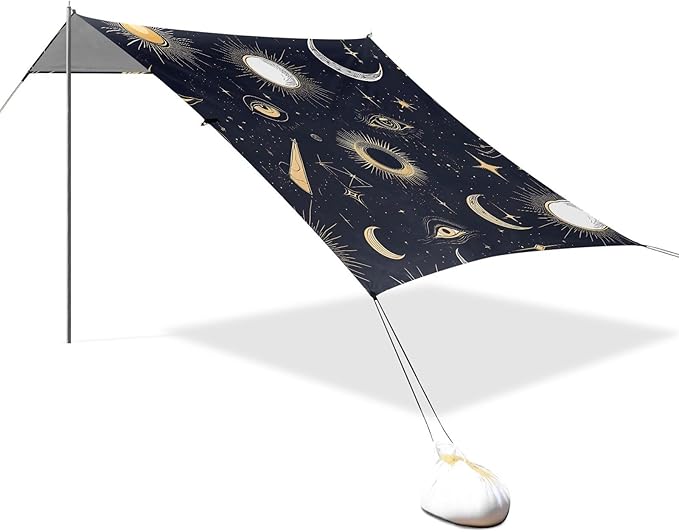 ALAZA Sun Moon Eyes Alchemy Beach Tent Sun Shelter UPF50+ Protection Beach Shade Canopy w/ 4 Sandbags for Outdoor Camping Fishing Backyard Fun Picnic 10x9 ft