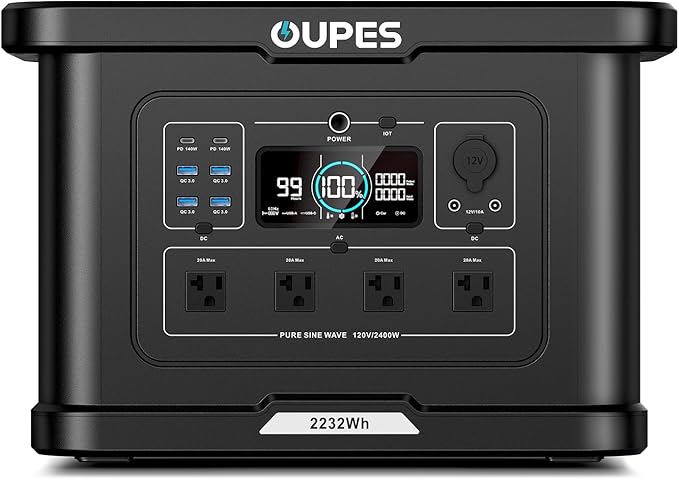 OUPES Exodus 2400 Portable Power Station 2400W (Boost 2600W Surge 4500W) 2232Wh LiFePO4 Battery Generator 0-80% Charge in 1.2H Solar Ready for Home Backup Camping &amp RV Essentials
