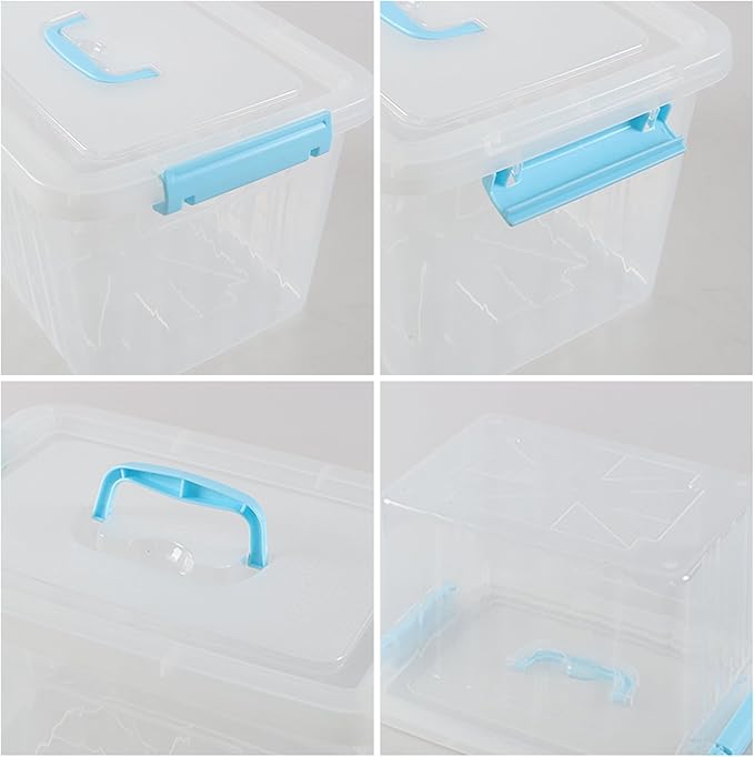 12 L Plastic Storage Bin with Lid Clear Transparent Box with Handles Set of 1